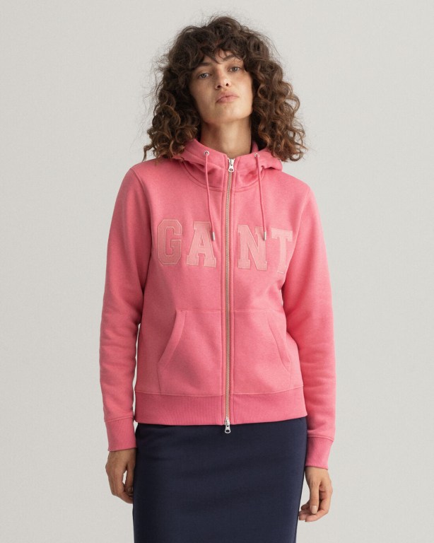 Gant Logo Zip Women\'s Hoodies Rose | 9CezEXE82Iz