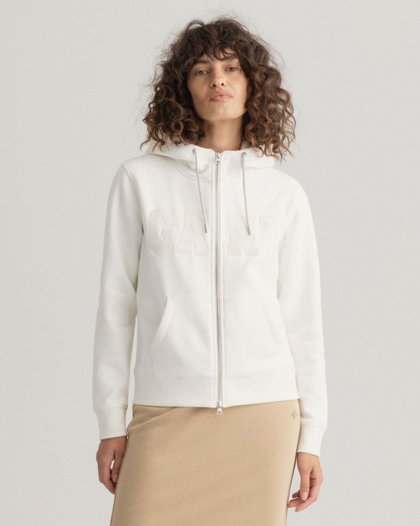 Gant Logo Zip Women's Hoodies White | KYNWsyofZSZ