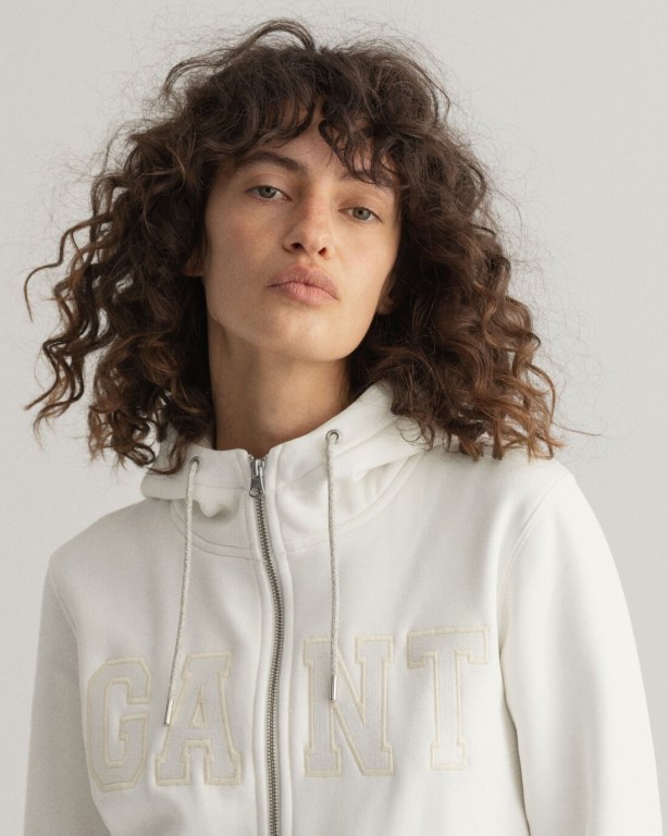 Gant Logo Zip Women's Hoodies White | KYNWsyofZSZ