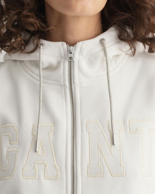 Gant Logo Zip Women's Hoodies White | KYNWsyofZSZ