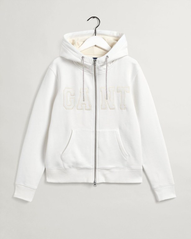 Gant Logo Zip Women's Hoodies White | KYNWsyofZSZ