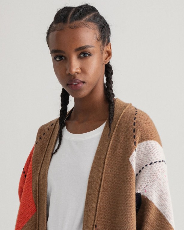 Gant Long Argyle Women's Cardigans Brown | HR5ikCiASEv