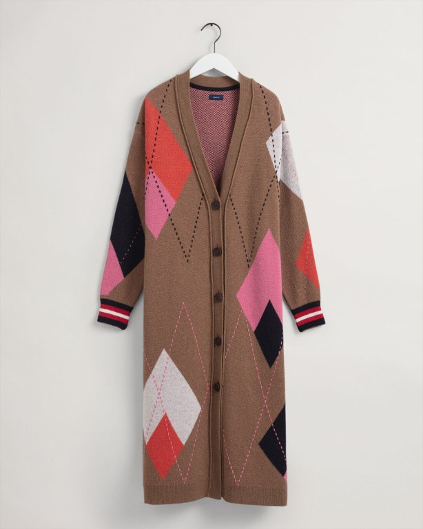 Gant Long Argyle Women's Cardigans Brown | HR5ikCiASEv