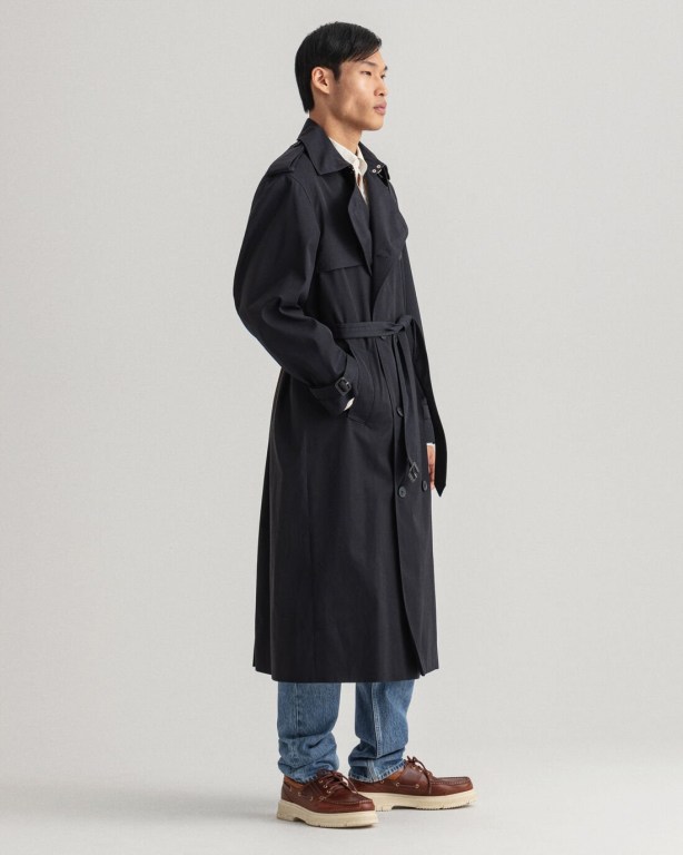 Gant Long Trench Coat Men's Raincoats Blue | TnV16V11AQK