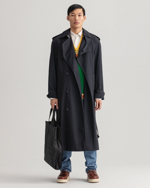 Gant Long Trench Coat Men\'s Raincoats Blue | TnV16V11AQK