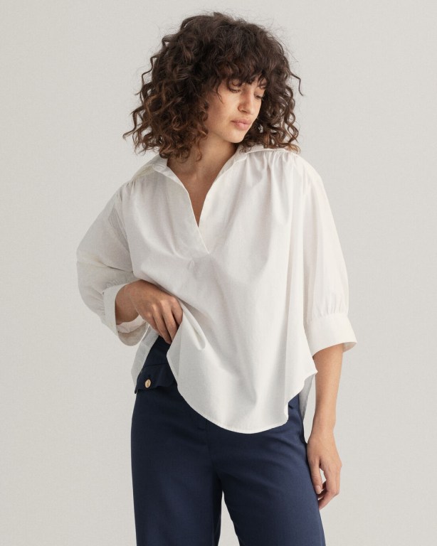 Gant Luxury Poplin Popover Women's Shirts White | 8vojIC45bHU