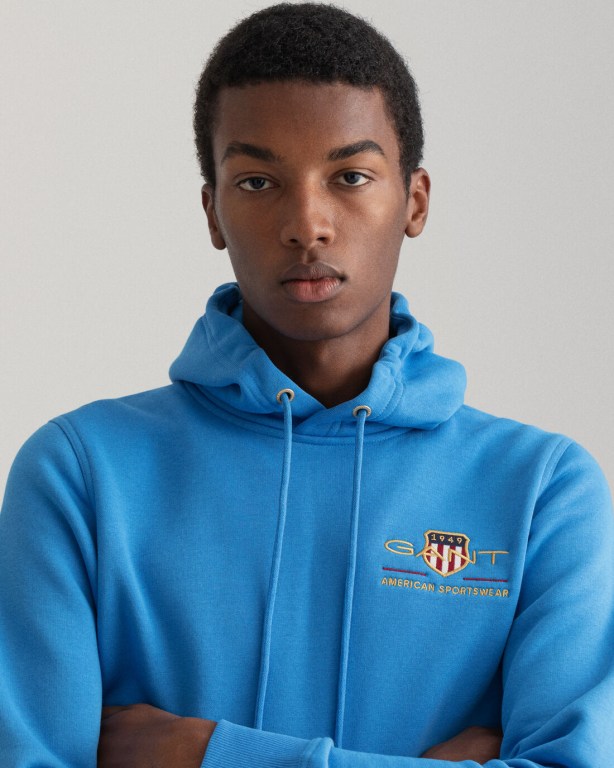 Gant Medium Archive Shield Men's Hoodies Blue | qgIKUABoj52