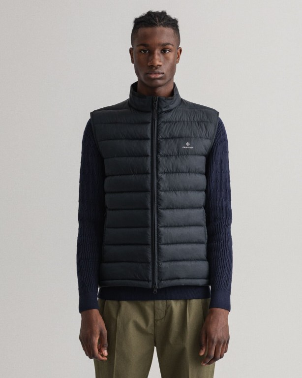 Gant Mixed Media Light Padded Men's Down Gilet Black | 1izYJaTsSnY