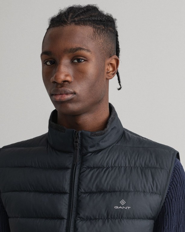 Gant Mixed Media Light Padded Men's Down Gilet Black | 1izYJaTsSnY