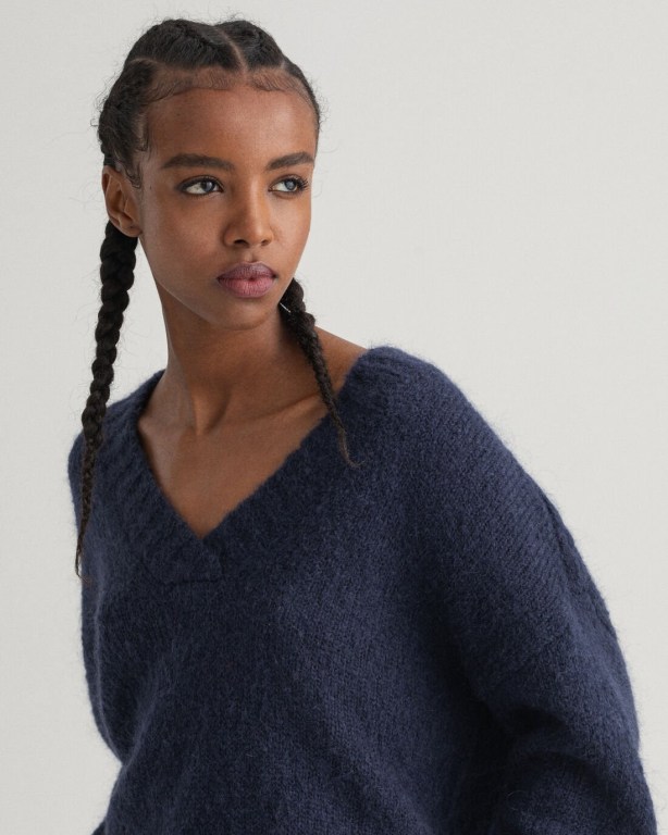 Gant Mohair Women's V-neck Jumpers Blue | mXeLt0LV0YX