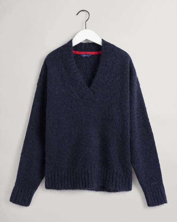 Gant Mohair Women's V-neck Jumpers Blue | mXeLt0LV0YX