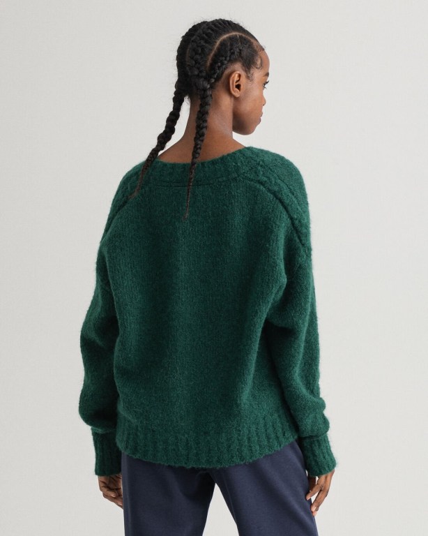 Gant Mohair Women's V-neck Jumpers Brown Green | cu9iMC53q97