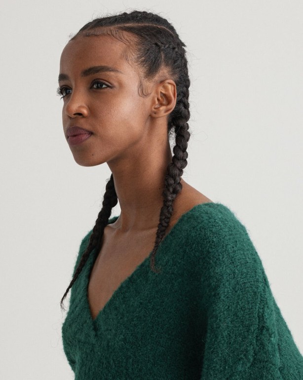 Gant Mohair Women's V-neck Jumpers Brown Green | cu9iMC53q97