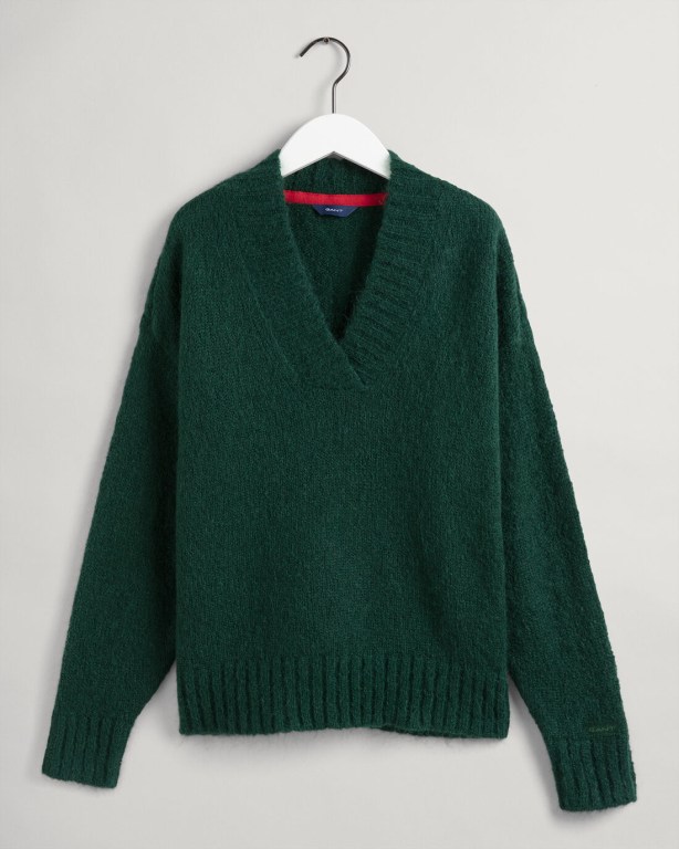 Gant Mohair Women's V-neck Jumpers Brown Green | cu9iMC53q97