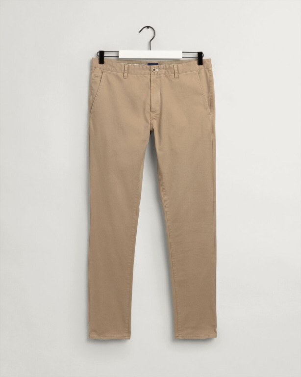 Gant Molsey Extra Slim Fit Brushed Chinos Men's Pants Dark Khaki | IcjkOQ4FkJr