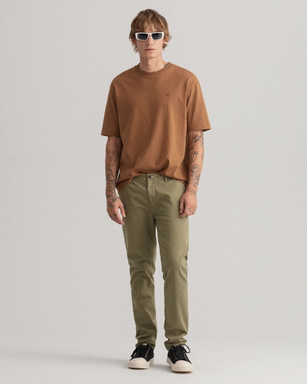 Gant Molsey Extra Slim Fit Brushed Chinos Men's Pants Green | VY5tlh7lsMa