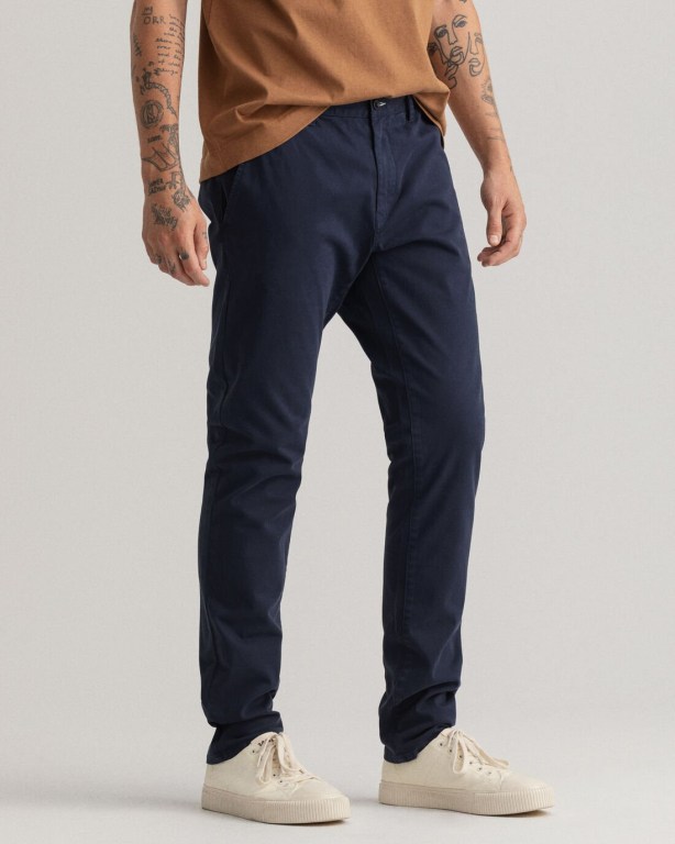 Gant Molsey Extra Slim Fit Brushed Chinos Men's Pants Dark Blue | uqlr5gSCkGd