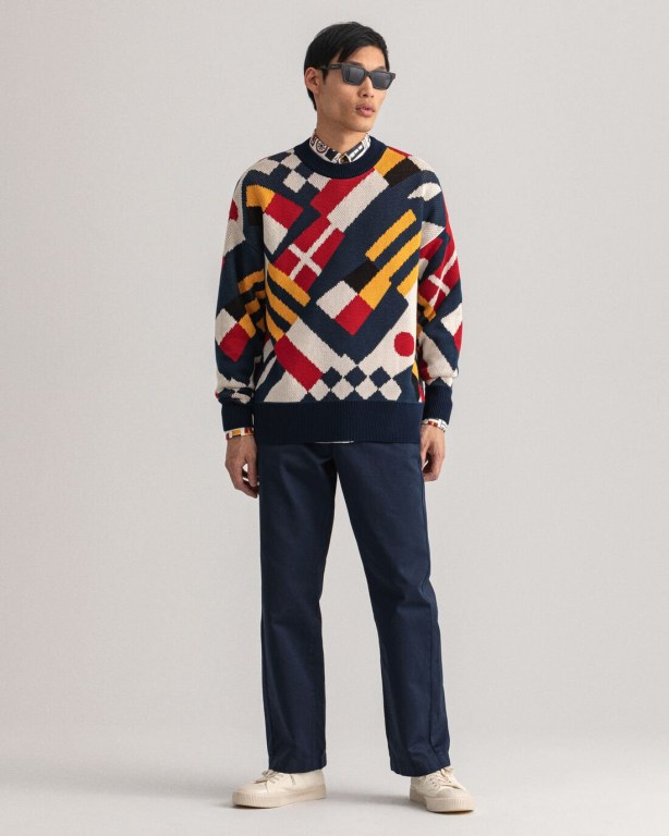 Gant Multi Flag Crew Neck Men's Crewneck Jumpers Multicolor | 72ti4V6Ey7i