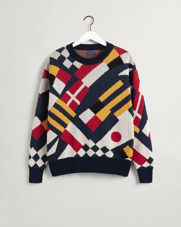 Gant Multi Flag Crew Neck Men's Crewneck Jumpers Multicolor | 72ti4V6Ey7i