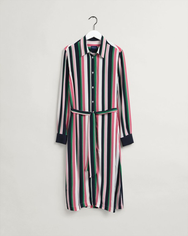 Gant Multi Stripe A-Line Shirt Women's Dresses Green | 5OGkihD8tGI