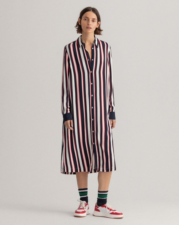 Gant Multi Stripe A-Line Shirt Women's Dresses Blue | uLez3aXX3mI