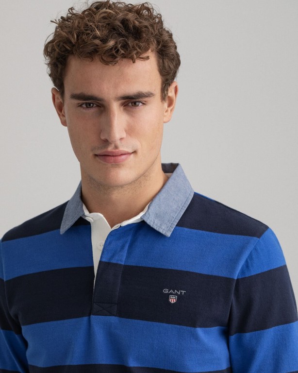 Gant Original Barstripe Heavy Men's Rugby Shirts Blue | B8SlAYka036