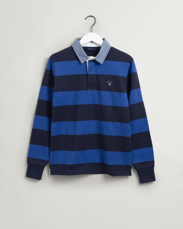 Gant Original Barstripe Heavy Men's Rugby Shirts Blue | B8SlAYka036