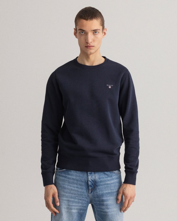 Gant Original Crew Neck Sweater Men\'s Sweatshirts Blue | 2wKCPfgtomS