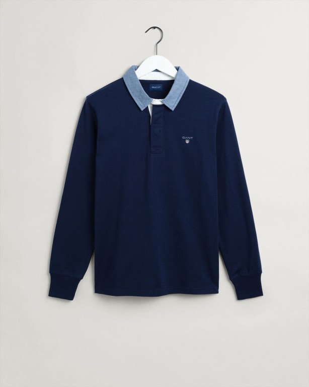 Gant Original Heavy Men's Rugby Shirts Blue | PQ3zzfOn3PT