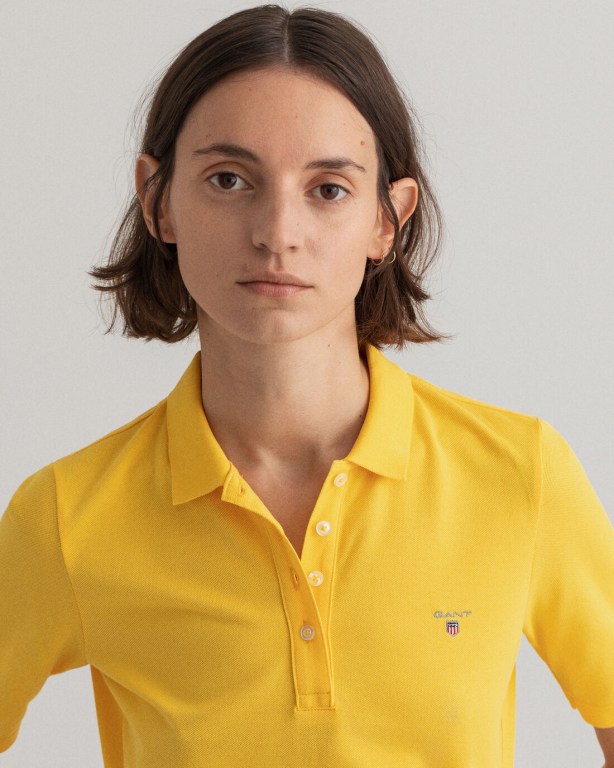 Gant Original Long-Short Sleeve Piqué Women's Polos Yellow | 2inDaroBAb3