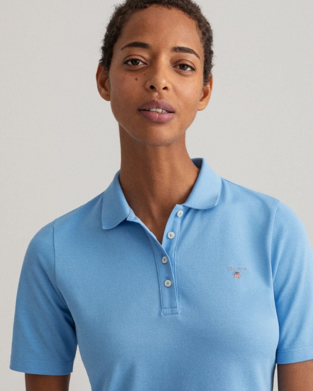 Gant Original Long-Short Sleeve Piqué Women's Polos Silver Blue | TCcH1jhWB07