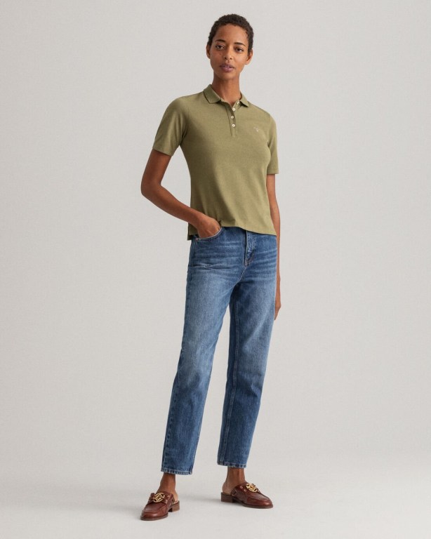 Gant Original Long-Short Sleeve Piqué Women's Polos Green | hgCC0vGW0lx