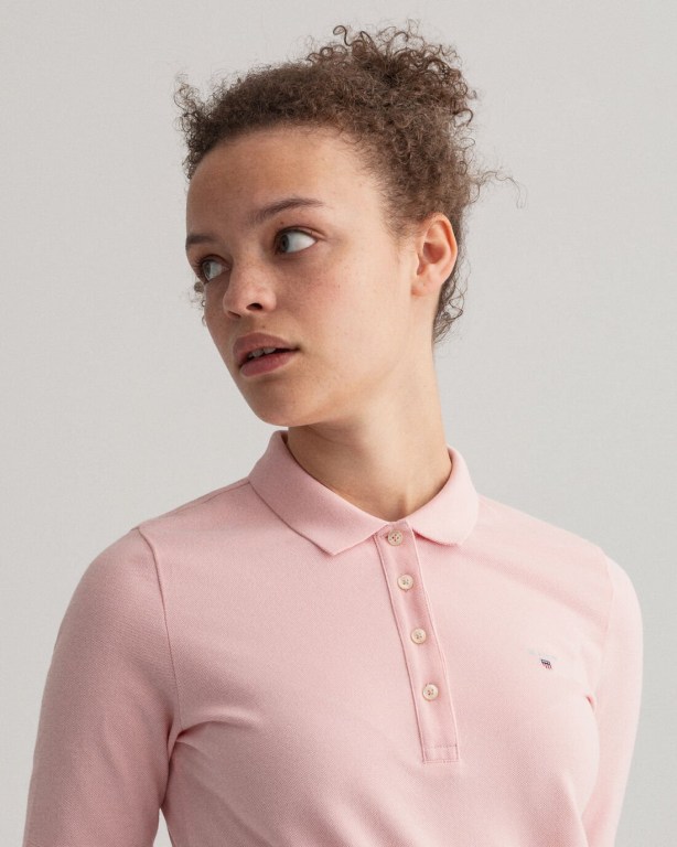 Gant Original Long-Short Sleeve Piqué Women's Polos Pink | mBggNWsYesO