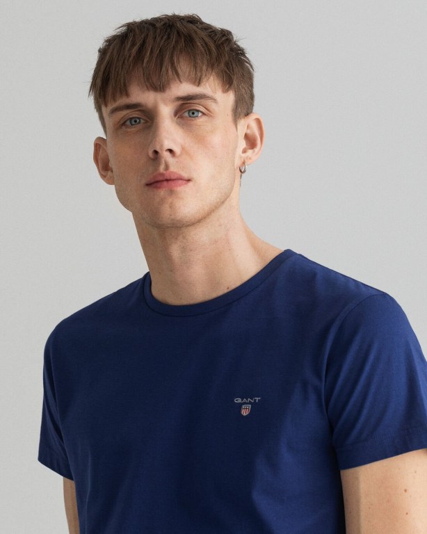 Gant Original Men's T-shirts Blue | NlvJYoK2Vev