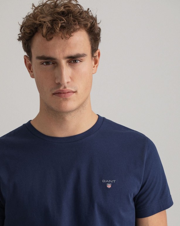 Gant Original Men's T-shirts Blue | bXZMKsUvQFK