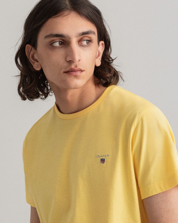 Gant Original Men's T-shirts Yellow | hUopD7wyLro