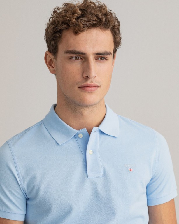 Gant Original Piqué Men's Polo Shirts Blue | N7lluRuOToB