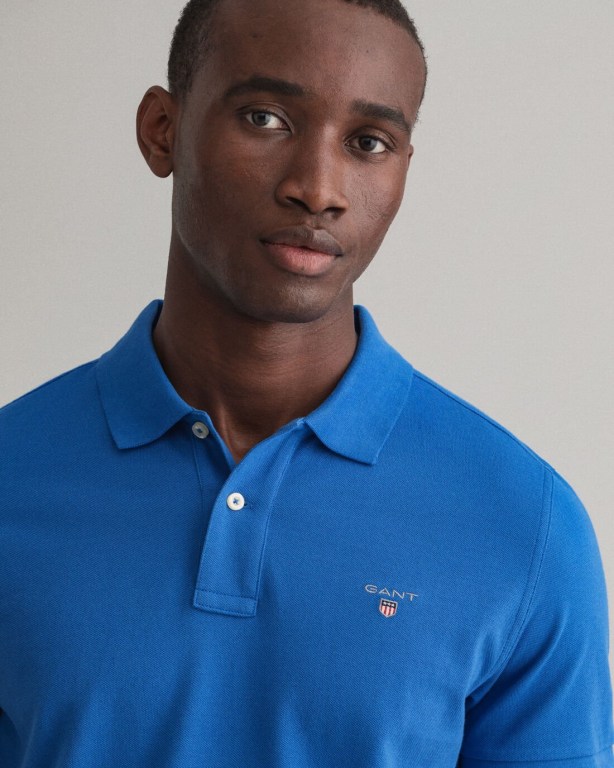 Gant Original Piqué Men's Polo Shirts Blue | QF3NAayp0Oh