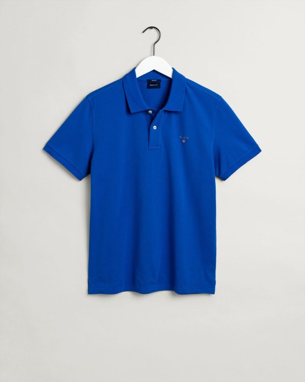 Gant Original Piqué Men's Polo Shirts Blue | QF3NAayp0Oh