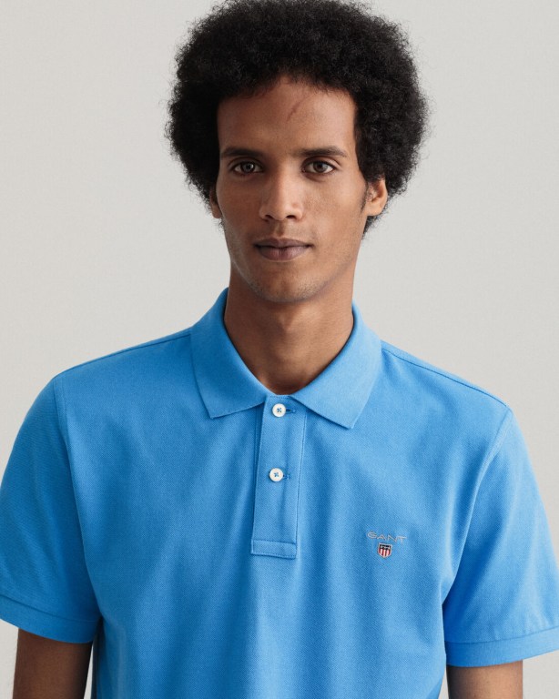 Gant Original Piqué Men's Polo Shirts Blue | Tfeto8IId9L