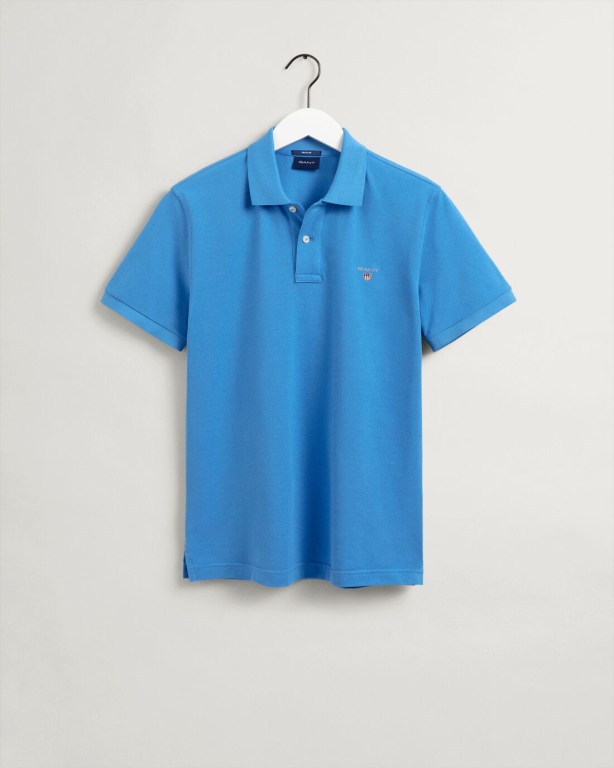 Gant Original Piqué Men's Polo Shirts Blue | Tfeto8IId9L