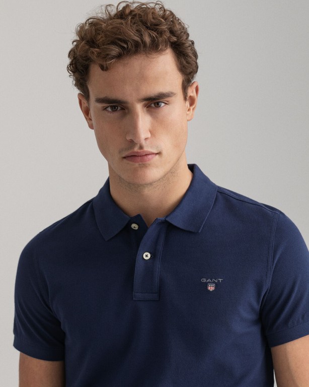 Gant Original Piqué Men's Polo Shirts Blue | n1L1i3XVfLs