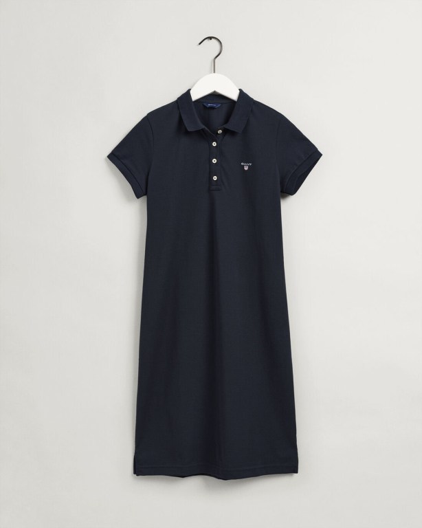 Gant Original Piqué Polo Women's Dresses Blue | EflZv7tlAl3