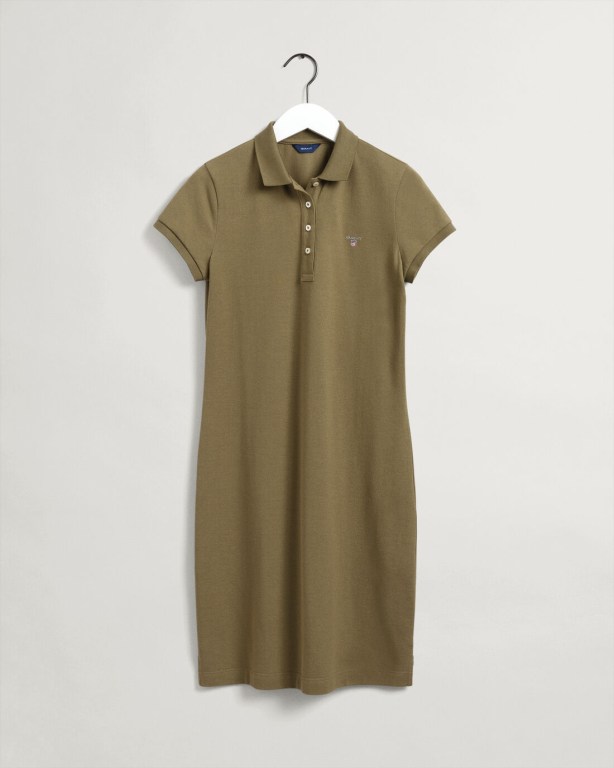 Gant Original Piqué Polo Women's Dresses Green | SdsrzlPw6zx