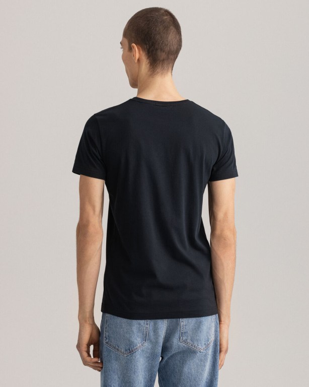 Gant Original Slim Fit Men's T-shirts Black | LD6ftj6etls