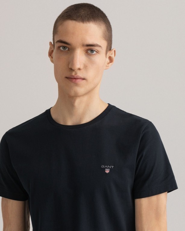 Gant Original Slim Fit Men's T-shirts Black | LD6ftj6etls