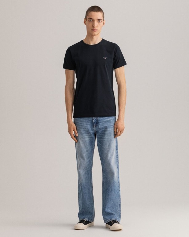 Gant Original Slim Fit Men's T-shirts Black | LD6ftj6etls