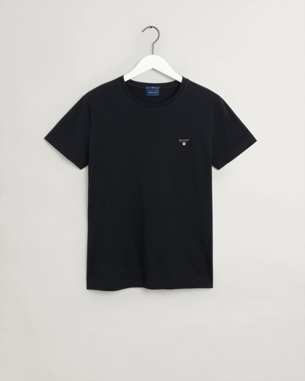 Gant Original Slim Fit Men's T-shirts Black | LD6ftj6etls