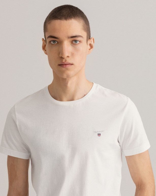 Gant Original Slim Fit Men's T-shirts White | OLh4z7JtTJW