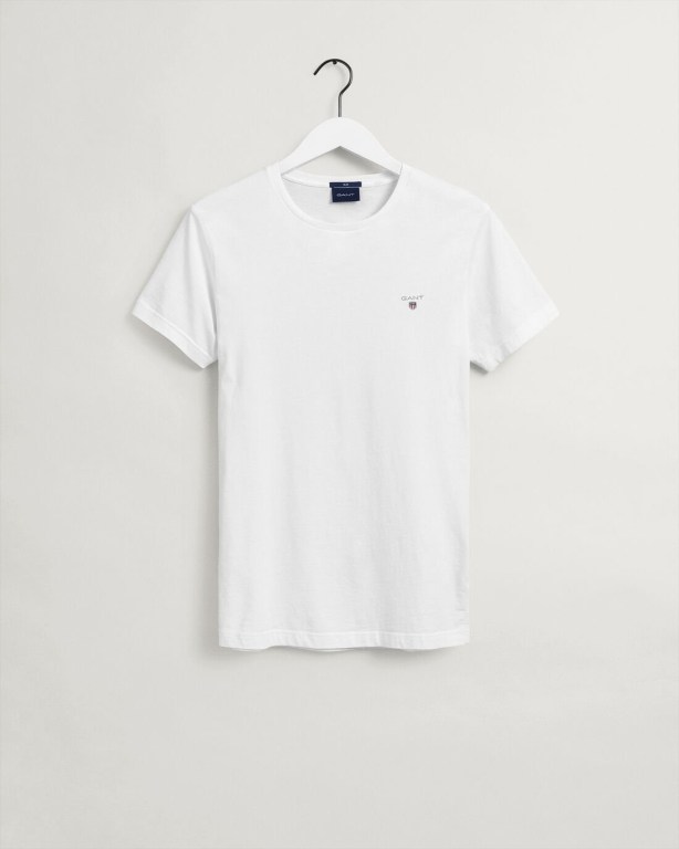 Gant Original Slim Fit Men's T-shirts White | OLh4z7JtTJW